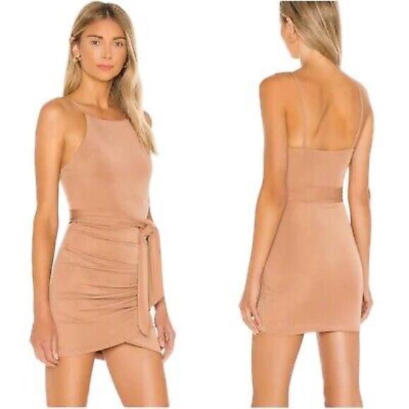 Lovers + Friends Meridith Nude Mini Bodycon Dress XS Side Tie Stretch - Picture 1 of 8